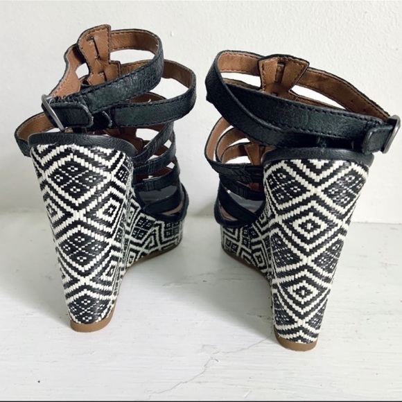Lucky Brand Labelle' Caged Black And White Wedge Platform Sandal Size 8 1/2 - Picture 7 of 12